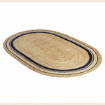 Blue Trim Natural Oval Hand Braided Jute Rug