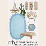 Blue Two Toned Oval Jute Rug with Tassels