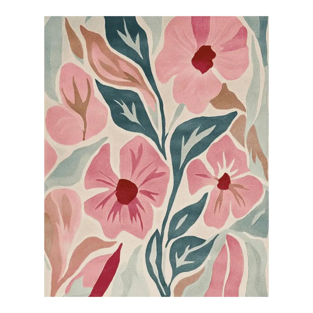 A stunning area rug featuring a vibrant floral design, perfect for large living rooms. This contemporary rug showcases hand-tufted craftsmanship with blooming pink and red flowers and green leaves, ideal as a wool rug centerpiece in any area rugs for the living room collection.