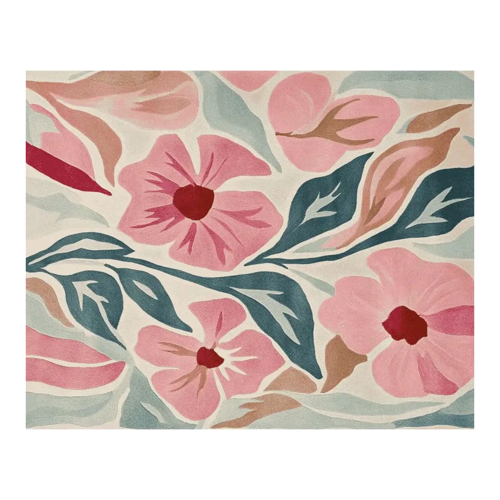 This stunning 'Blush Bloom Flow' hand-tufted area rug beautifully showcases a contemporary floral design in soft pinks and blues. Perfect for large living rooms, this wool rug adds a touch of elegance and warmth, making it an ideal choice for area rugs in the living room.