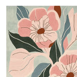 A vibrant and contemporary Blush Bloom Hand Tufted Area Rug showcasing a floral design in soft pink and green tones. Perfect for large living room spaces, this wool rug adds a charming and modern touch to any decor.