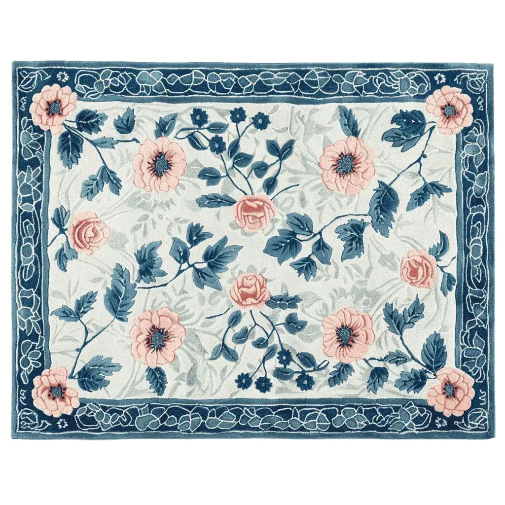 Blush Garden Bloom Hand Tufted Area Rug featuring a stunning floral design with pink and blue flowers. Perfect for adding elegance to any living room, this wool rug combines style and comfort, making it an ideal choice for those seeking high-quality rugs for living room decor.