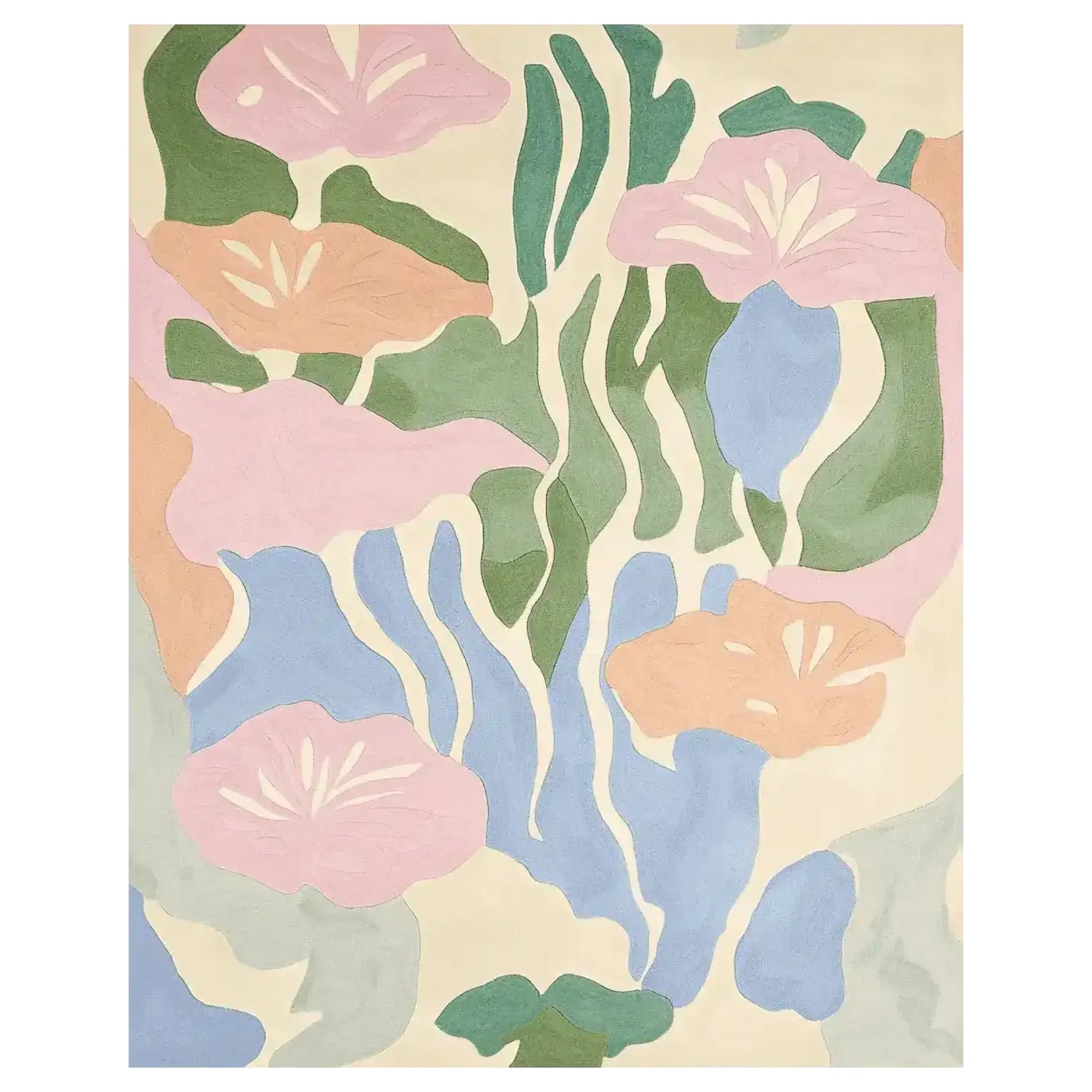 A vibrant Blush Pastel Dreamscape Hand Tufted Rug showcasing an abstract floral pattern with soft pink, green, and blue hues. This contemporary area rug is perfect for enhancing living room decor. Ideal size for living room rugs 8x10 and crafted from high-quality wool, adding a touch of elegance and warmth.
