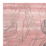 Top view of the Blush Terrain Canvas Hand Tufted Rug, a contemporary area rug featuring a soft pink hue with abstract, flowing lines. Ideal for adding a touch of elegance to living rooms, this wool rug combines modern design with comfort.