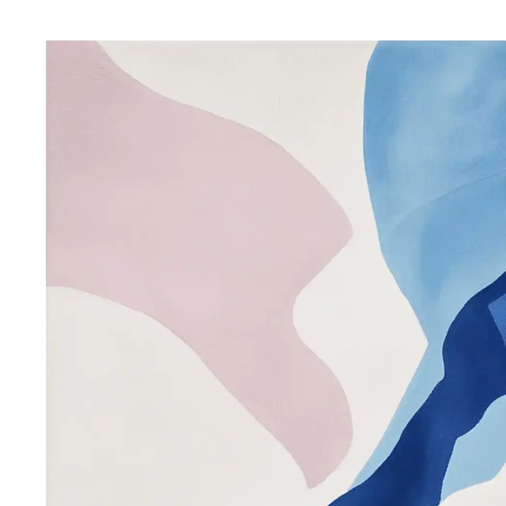 A close-up view of the Blush Wind Composition Hand Tufted Area Rug, showcasing its elegant abstract design. The rug features soft pastel colors, including shades of blush pink and blue, creating a calming and stylish aesthetic perfect for modern interiors.