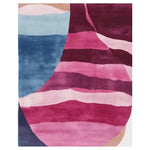 A vibrant Blushing Coastline Drift Hand Tufted Rug featuring abstract pink, blue, and burgundy waves, perfect for adding a contemporary touch to any living room. This wool area rug showcases a stunning design ideal for those seeking stylish rugs for living room spaces.