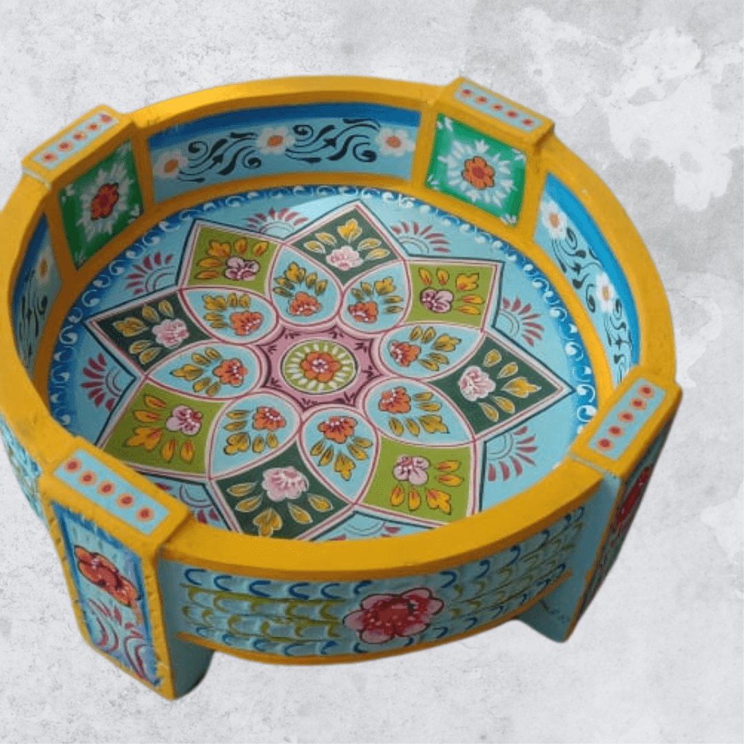 Bohemian Hand Carved Wooden Chakki Table