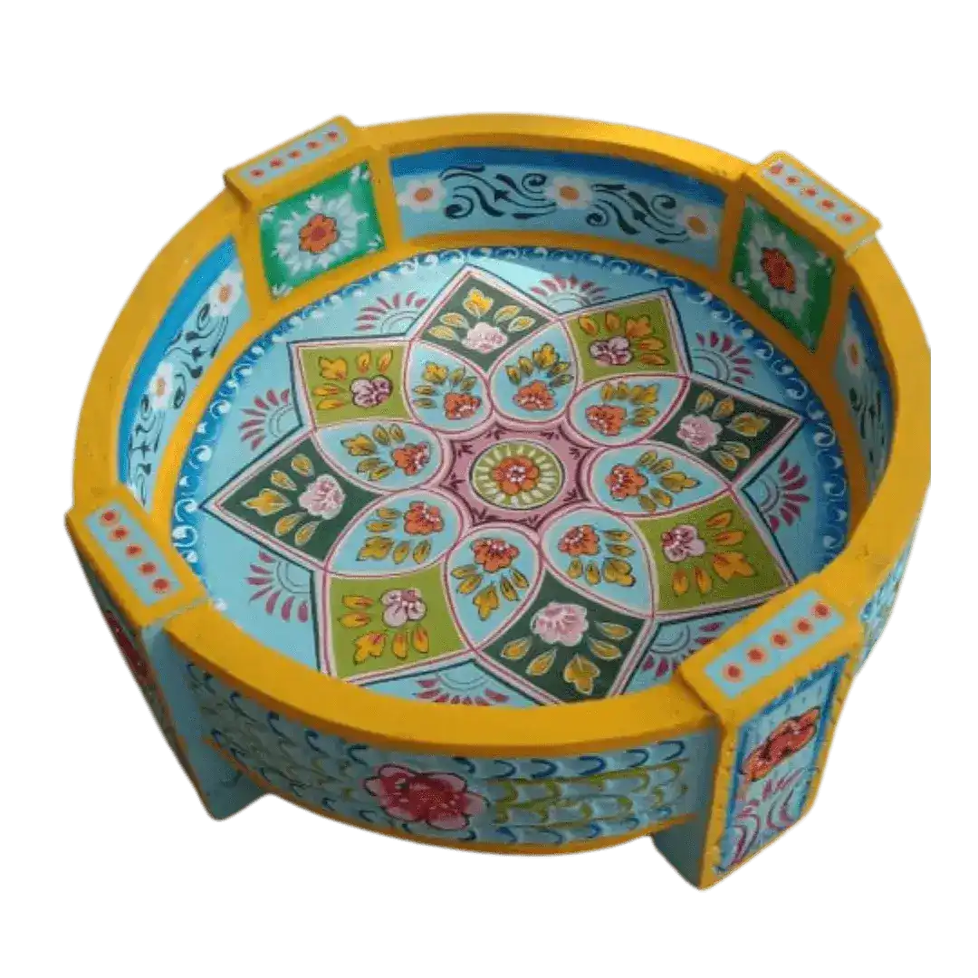 Chaki Table Set Bohemian Hand Carved Wooden Chakki Table | MAIA HOMES
