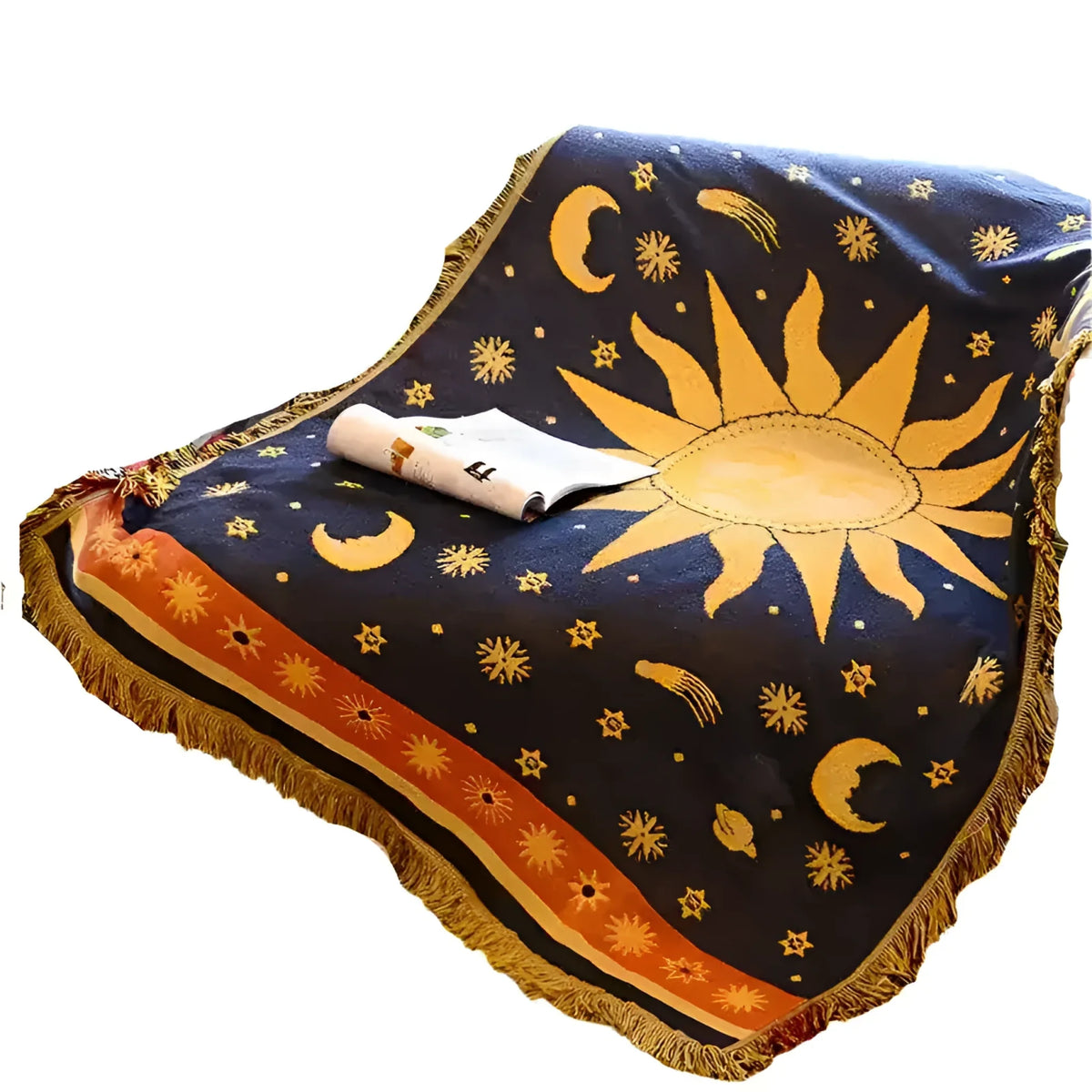 The Bohemian Sun Cotton Throw Blanket is a vibrant and cozy piece that brings warmth and style to any room. Made from soft, high-quality cotton, this throw features a beautiful bohemian-inspired design with sun motifs and intricate patterns. Its rich colors and textured weave add a touch of artistic flair, making it perfect for draping over a couch, bed, or chair. Whether you're adding a pop of color to your living space or curling up for a cozy evening, this throw blanket offers both comfort and style with