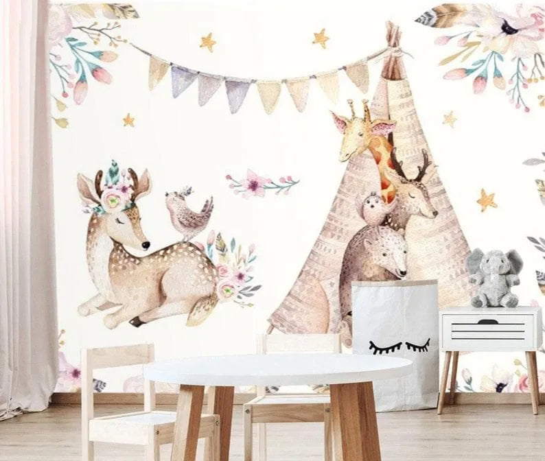 Bohemian Tribal and Deers Wallpaper Mural