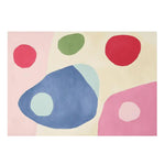 Bold Blob Bash Hand Tufted Area Rug featuring an abstract design with colorful blobs in red, green, blue, and pink on a neutral background. Ideal for large living room spaces, this contemporary wool rug measures 8x10, adding a vibrant touch to any modern home decor.