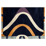 A stylish area rug featuring a bold abstract design with sweeping curves and contrasting colors. Perfect for adding a contemporary touch to your living room, this hand-tufted wool rug combines elegance and modernity.
