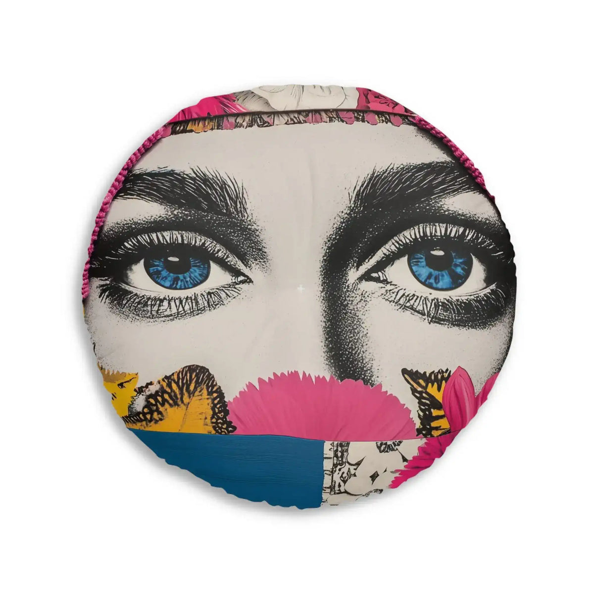 Bold Floral Portrait Floor Pillow blank reverse side showing plain light gray rectangular acrylic panel with corner bolts