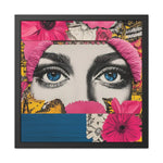 Bold Floral Portrait Wall Art white background product shot showing pop-art eyes collage with pink daisy and blue lower panel