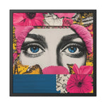 Bold Floral Portrait Wall Art white background product shot larger scale showing more blue and yellow collage panels