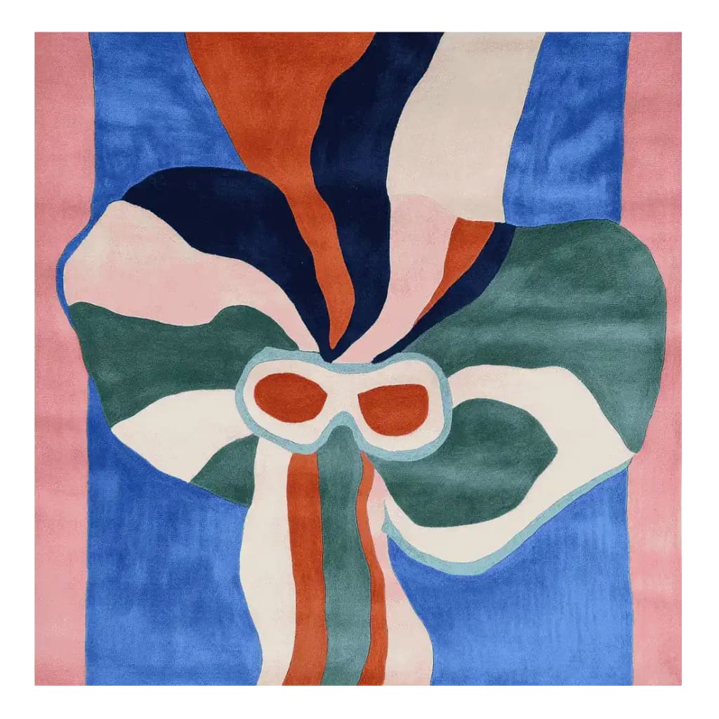 Vibrant and contemporary area rug featuring an abstract design in bold colors, perfect for adding a modern touch to a living room. This 8x10 square wool rug showcases a stunning pattern that makes it a centerpiece among large living room rugs.