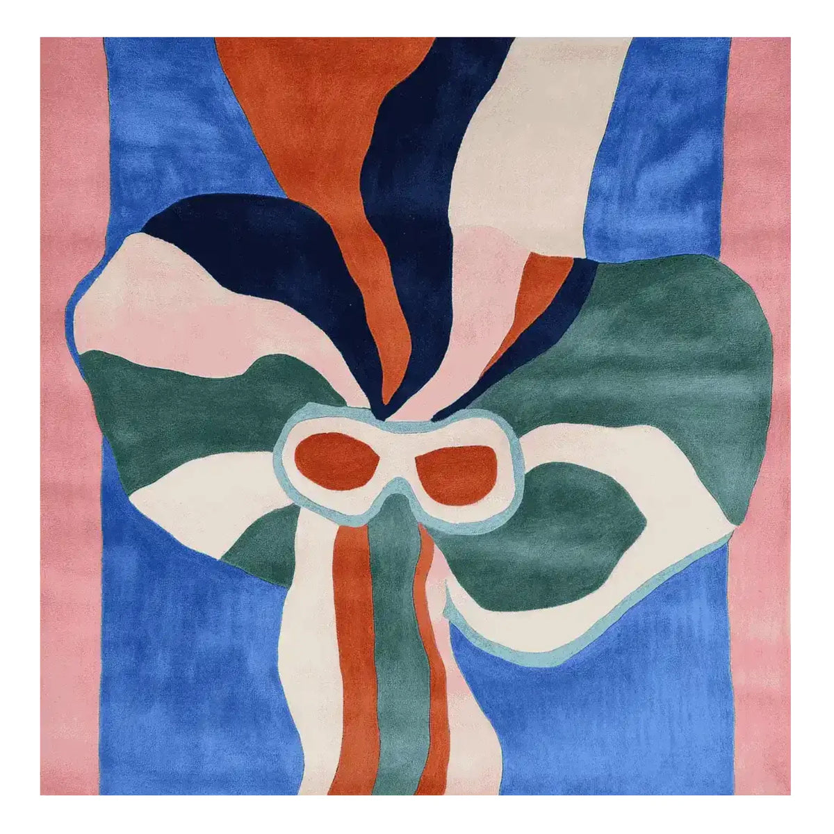 Vibrant and contemporary area rug featuring an abstract design in bold colors, perfect for adding a modern touch to a living room. This 8x10 square wool rug showcases a stunning pattern that makes it a centerpiece among large living room rugs.