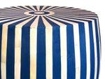 Bone Inlay Blue and White Modern Striped Round End Table