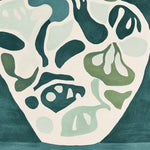 Top view of the Botanic Dream Vase Hand Tufted Rug, showcasing its abstract design in shades of green and cream. This contemporary wool rug is perfect for adding an artistic touch to large living room spaces, serving as an elegant area rug centerpiece.