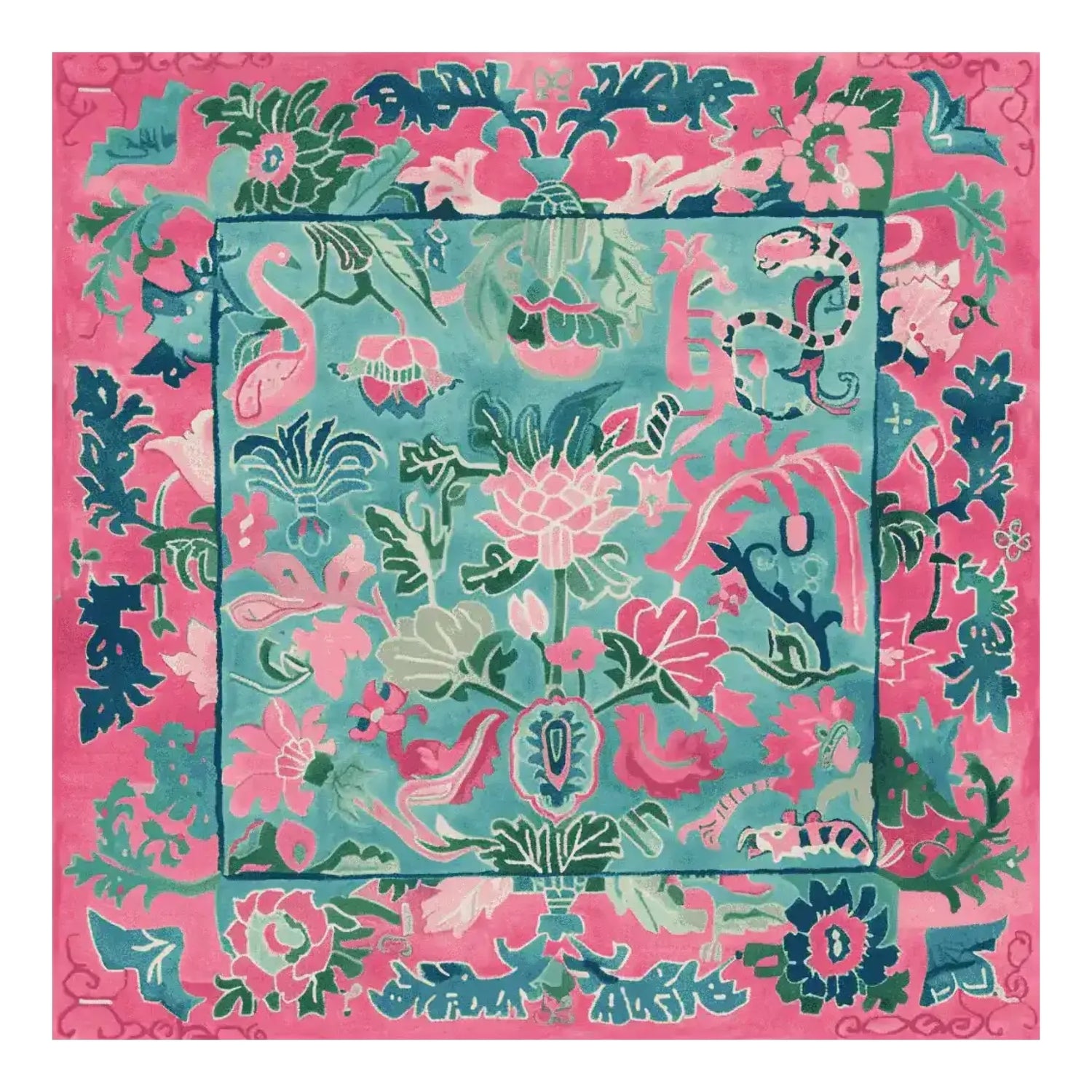 The Botanic Romance Hand Tufted Rug is a stunning square area rug featuring a vibrant floral design. This wool rug showcases a blend of pink and green hues, perfect for adding a touch of elegance to any large living room. Ideal for those seeking area rugs for the living room, this floral rug combines style and comfort.