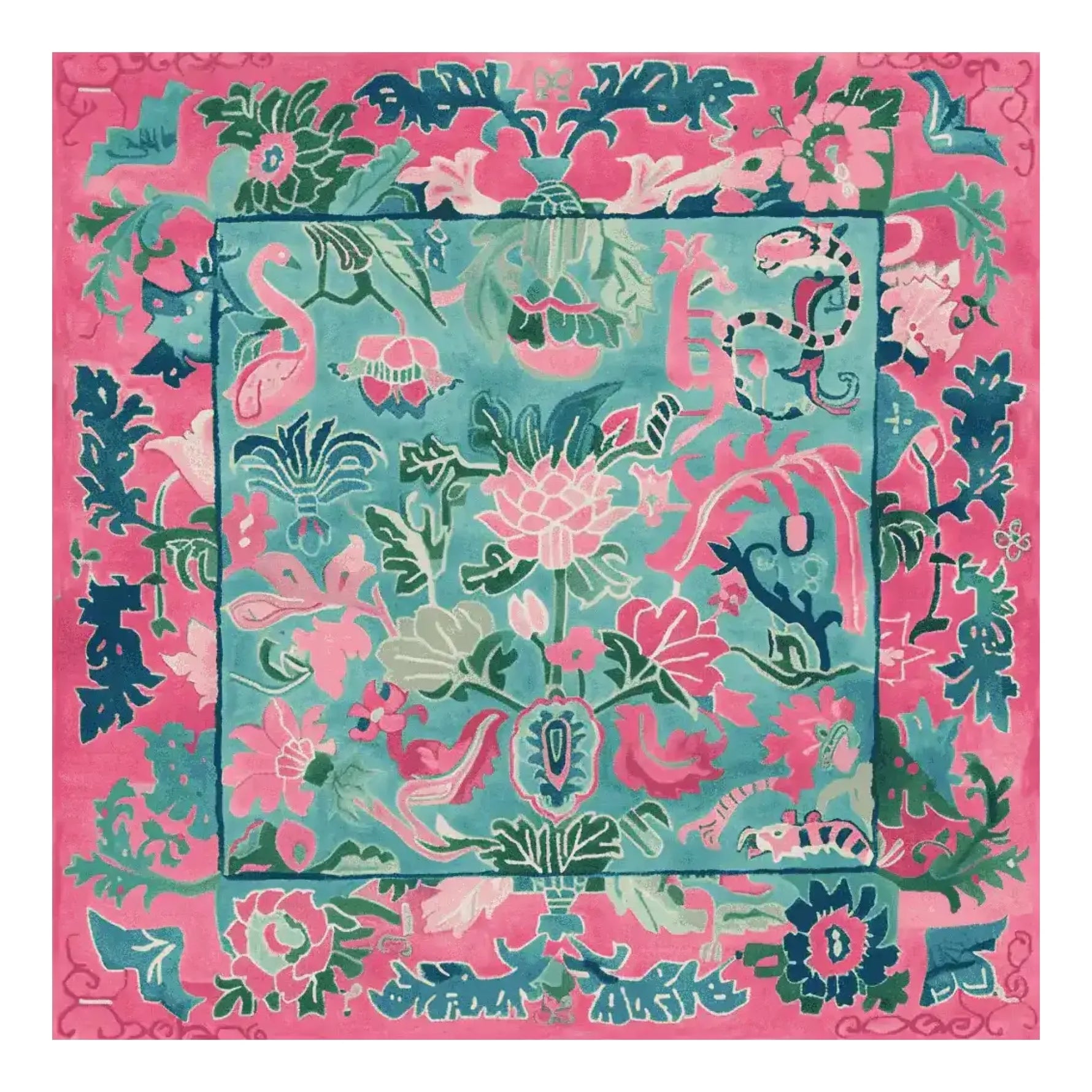 The Botanic Romance Hand Tufted Rug is a stunning square area rug featuring a vibrant floral design. This wool rug showcases a blend of pink and green hues, perfect for adding a touch of elegance to any large living room. Ideal for those seeking area rugs for the living room, this floral rug combines style and comfort.