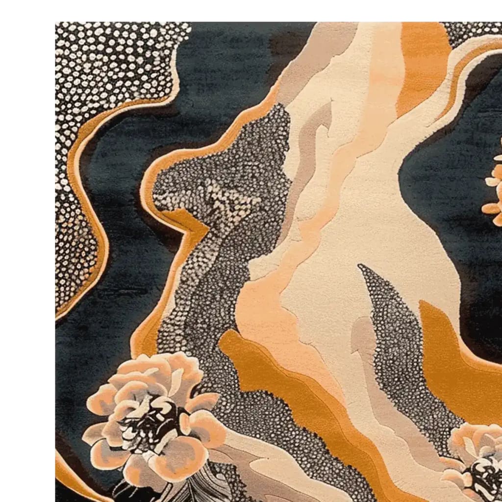 Vibrant hand-tufted area rug featuring an abstract floral design in earthy tones, perfect for enhancing living room aesthetics. This wool rug combines dynamic patterns with a modern flair, making it an excellent choice for those seeking stylish living room area rugs.