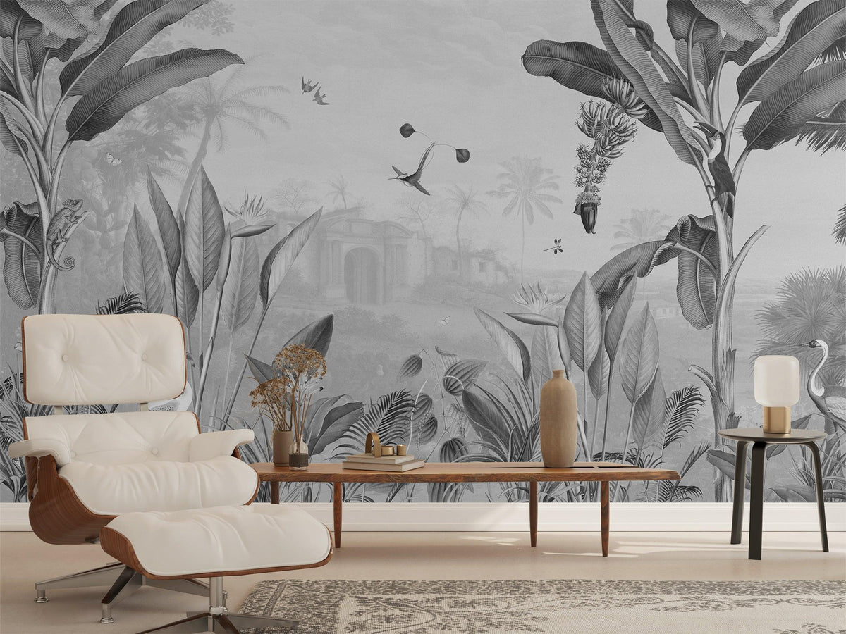 Botanical Beauty Black and White Wallpaper Mural