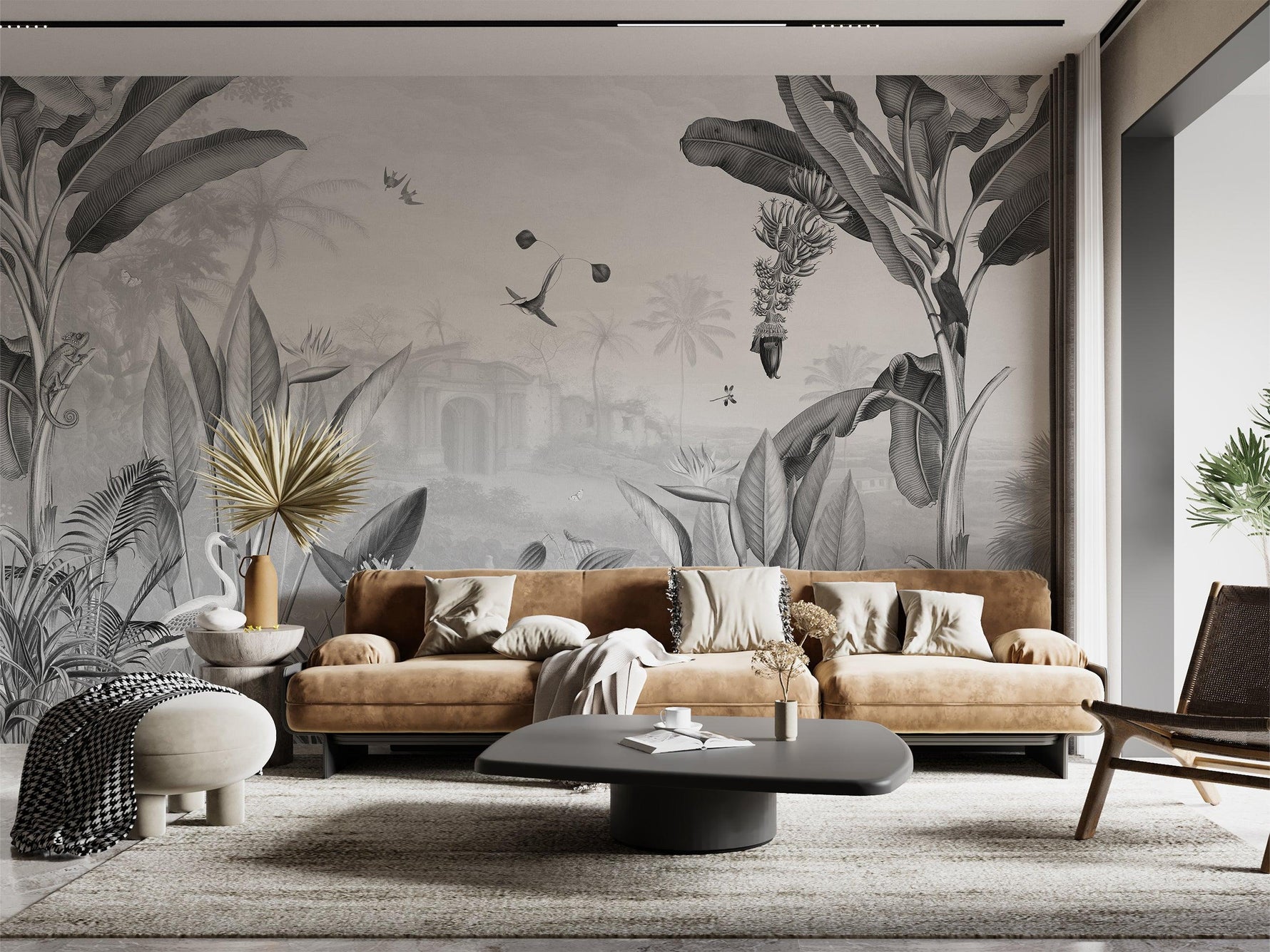 Botanical Beauty Black and White Wallpaper Mural