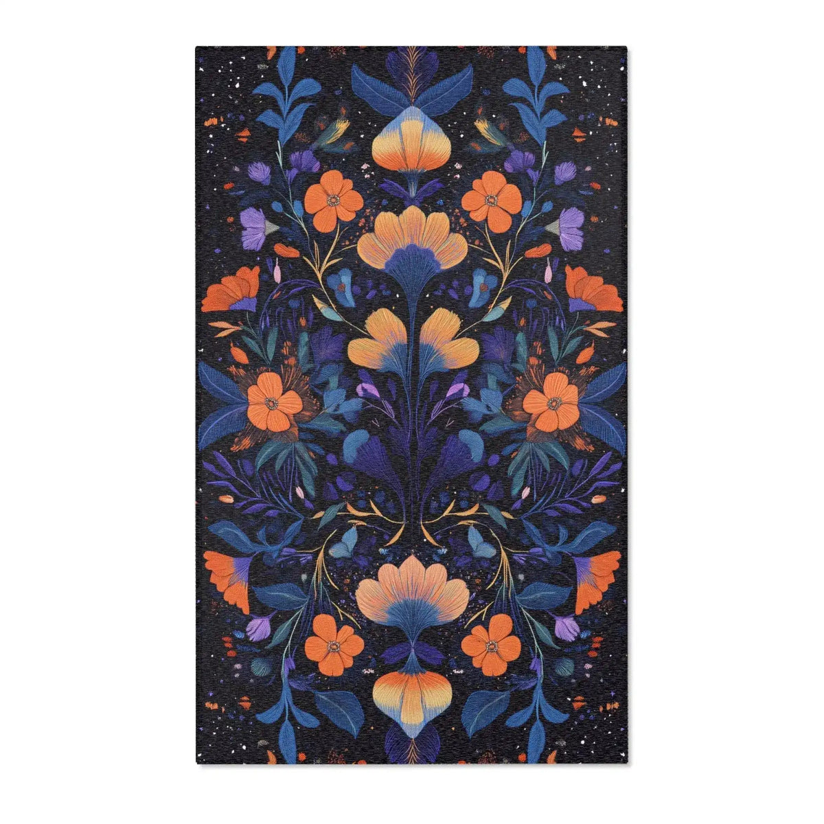Botanical Bliss rug rolled corner showing dark charcoal pile with tan-brown abstract edge detail and grey non-slip backing