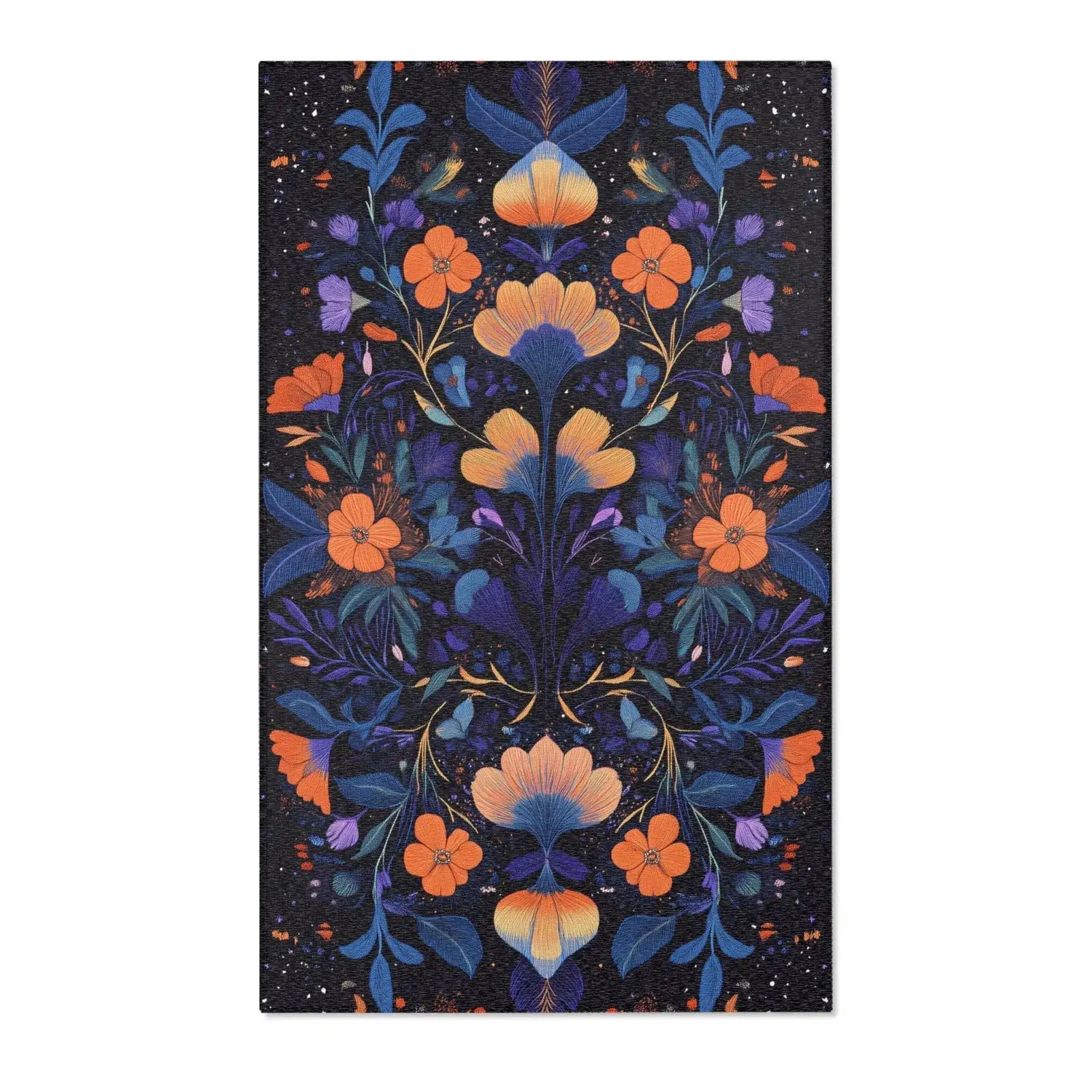 Botanical Bliss rug rolled corner showing dark charcoal pile with tan-brown abstract edge detail and grey non-slip backing