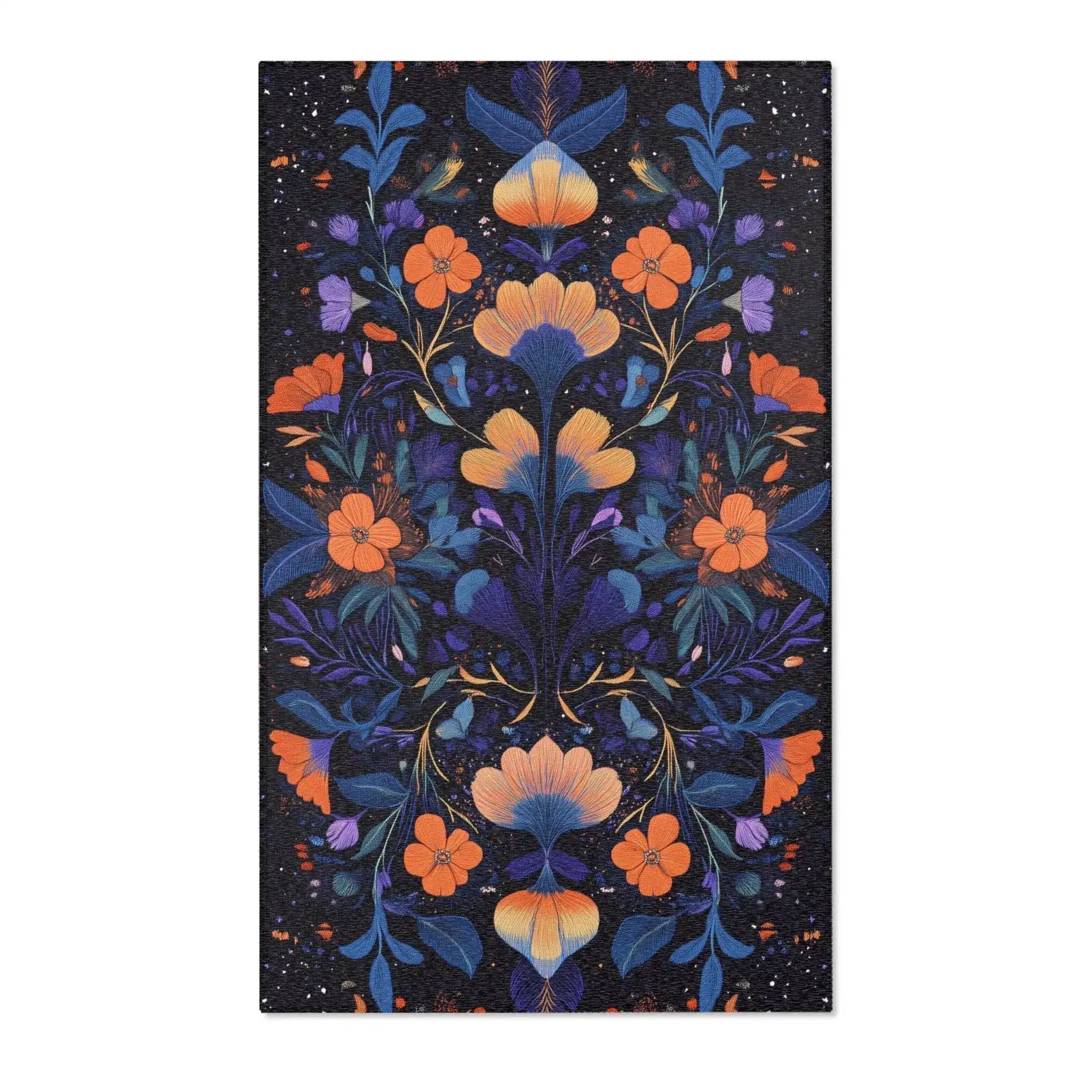 Botanical Bliss rug rolled corner showing dark charcoal pile with tan-brown abstract edge detail and grey non-slip backing
