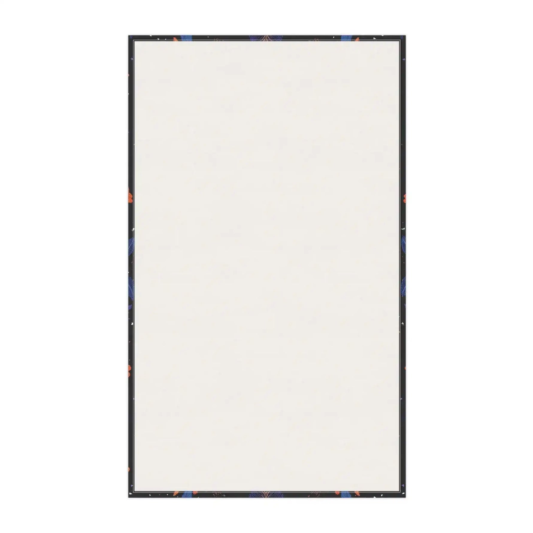 Botanical Bliss Floral Design Cotton Kitchen Towel reverse view, white cotton reverse side with dark floral-patterned decorative border