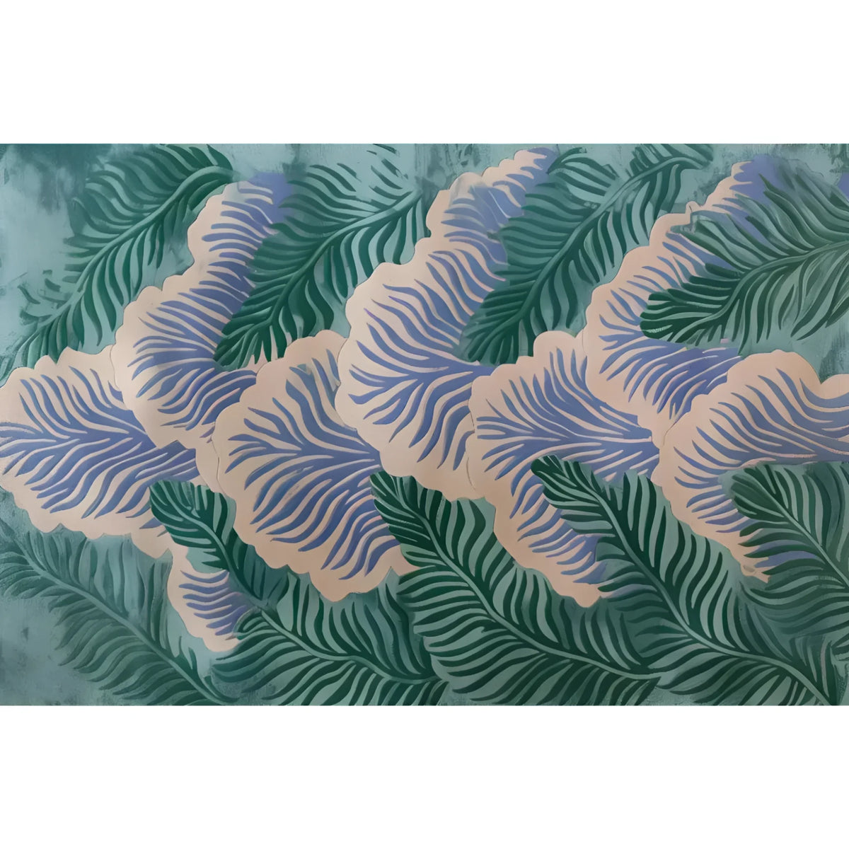 A beautiful Botanical Dream Hand Tufted Wool Rug featuring an elegant abstract design with lush green and soft beige leaf patterns. Perfect for adding a touch of nature to your living room, this large area rug is ideal for spacious settings, including large living room rugs and living room rugs 8x10.