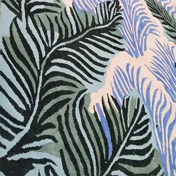 Colorful Botanical Dream Hand Tufted Wool Rug featuring abstract leaf patterns in shades of green and blue, ideal for adding a touch of nature to large living room spaces. This beautiful area rug measures 8x10, perfect for those seeking large area rugs made from high-quality wool.