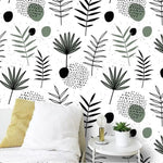 Botanical Herbs and Ferns Minimalist White Illustrated Wallpaper