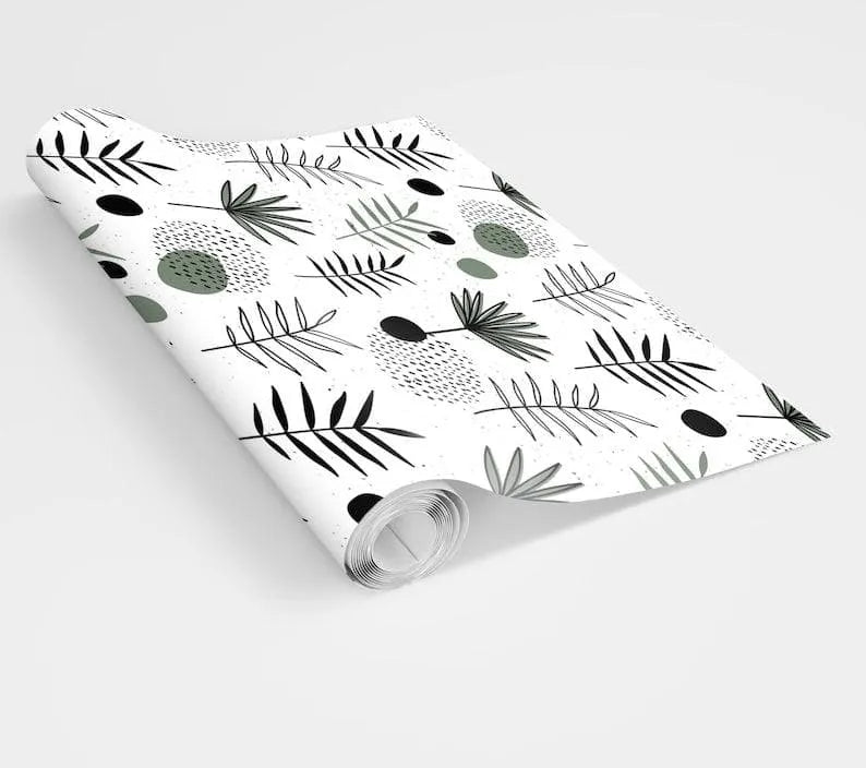 Botanical Herbs and Ferns Minimalist White Illustrated Wallpaper