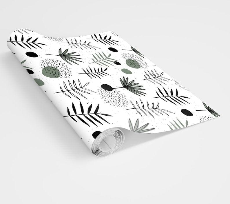 Botanical Herbs and Ferns Minimalist White Illustrated Wallpaper