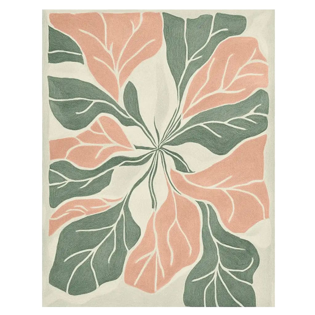 The Botanical Realm Hand Tufted Area Rug features a stunning floral design with large, abstract leaves in soft peach and green tones. This contemporary rug is perfect for adding a touch of nature to large living rooms. Ideal for those seeking living room rugs sized 8x10, this wool rug combines style and comfort beautifully.