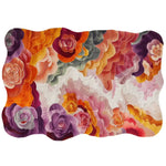 Vibrant Bouquet Nouveau hand-tufted area rug featuring an abstract floral design with rich, multi-colored petals in hues of orange, pink, purple, and green. The rug's artistic pattern creates a lively and elegant focal point for any room.