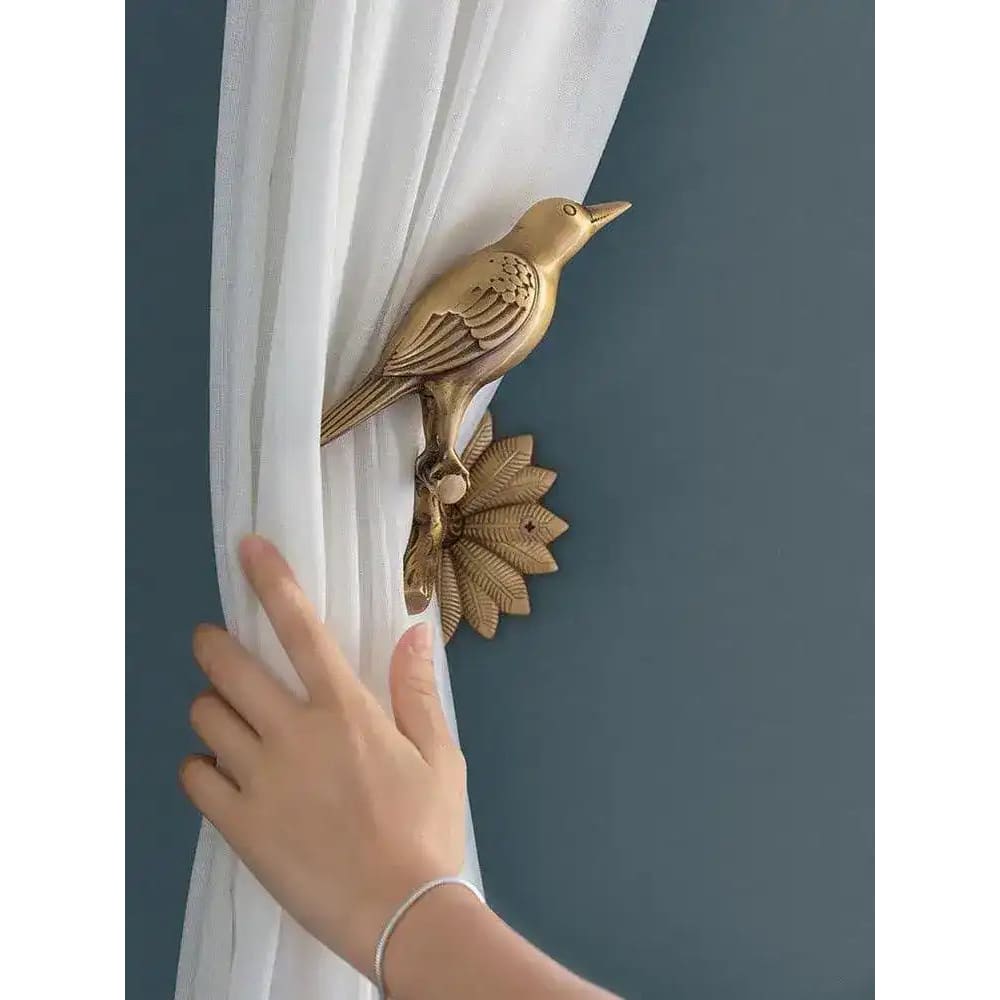 Brass Bird on Tree Branch Curtain Hook