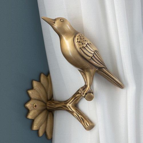 Brass Bird on Tree Branch Curtain Hook Right Side