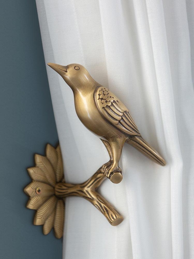 Brass Bird on Tree Branch Curtain Hook - MAIA HOMES