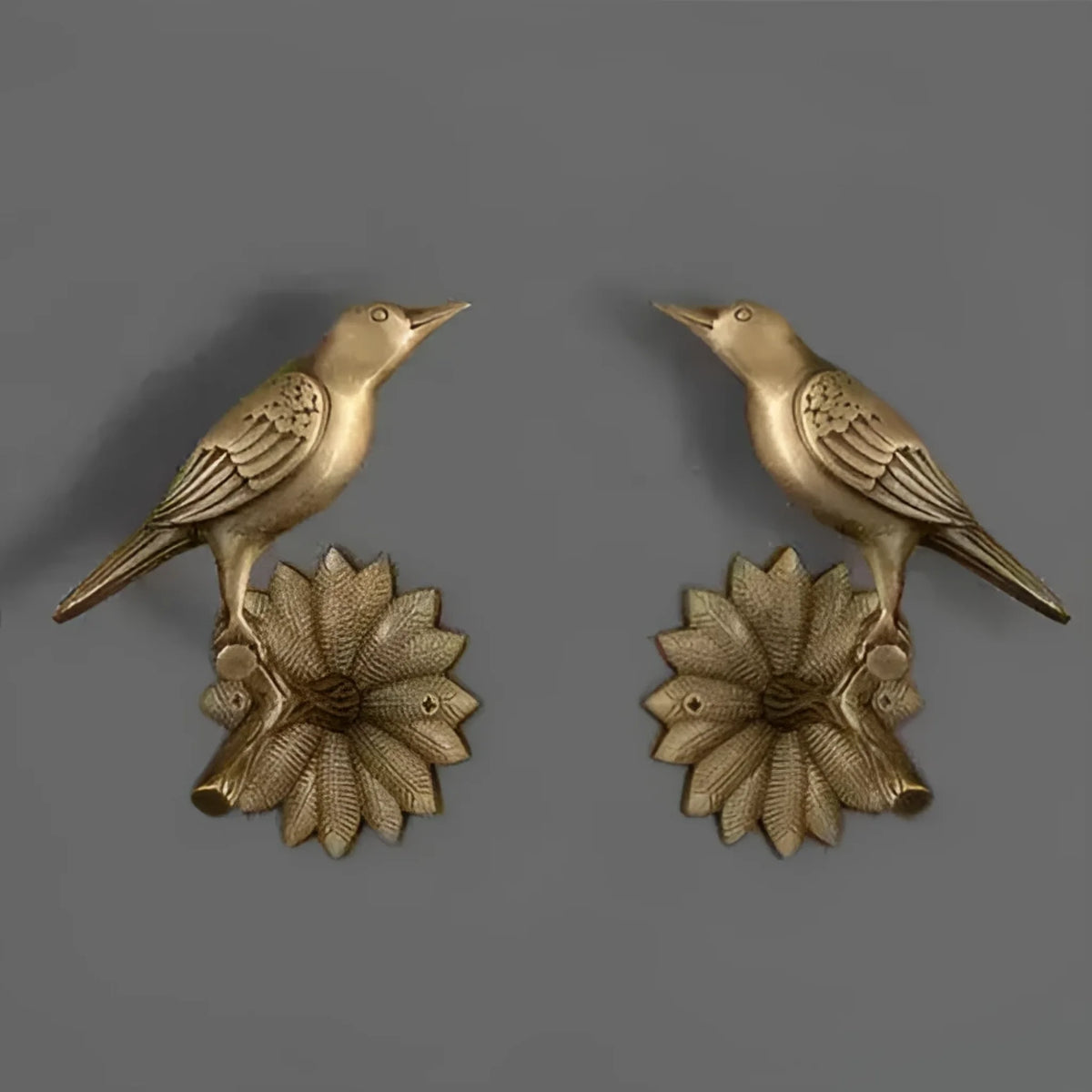 Brass Bird on Tree Branch Curtain Hook Pair