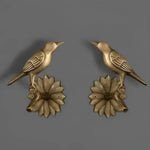 Brass Bird on Tree Branch Curtain Hook Pair