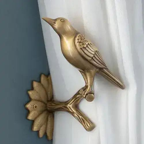 Brass Bird on Tree Branch Curtain Hook Right Side