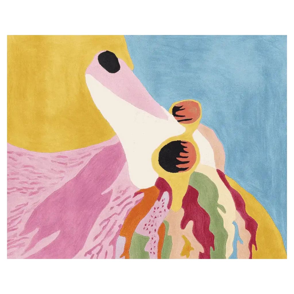 Vibrant Breezy Bark Bliss Hand Tufted Area Rug featuring an abstract design with a mix of colorful patterns, perfect for contemporary living room decor. This wool rug adds a lively touch to any living room area, blending modern style with comfort.