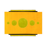 Bright Celestial Geometric Hand Tufted Wool Rug featuring bold yellow and green circles, ideal for area rugs in living room or dining room. This eye-catching wool rug adds a vibrant touch under a dining table or as a centerpiece in any space.