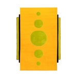 A vibrant hand-tufted wool area rug with a bold geometric design, featuring concentric circles in green against a bright yellow background. Perfect for adding a splash of color to your living room or dining room, this eye-catching rug is ideal as a dining table rug or in any area where an artistic touch is desired.