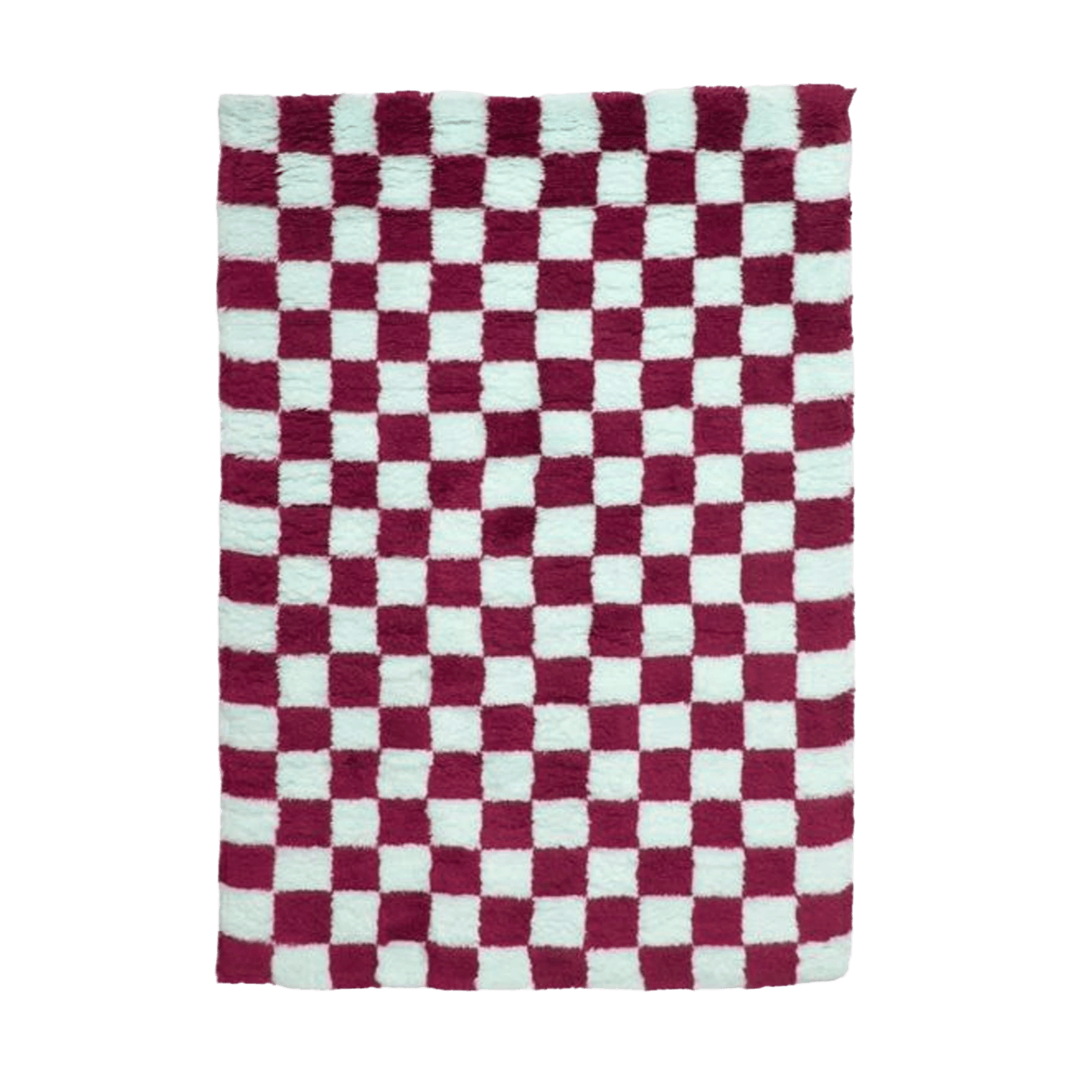 Burgundy and White Classic Checker Wool Rug - MAIA HOMES