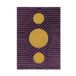 Stylish Burgundy Golden Geometric Area Rug, perfect for enhancing any living room. This hand-tufted wool rug features a striking geometric pattern with bold circles and lines, offering a modern touch to rugs for living room spaces.